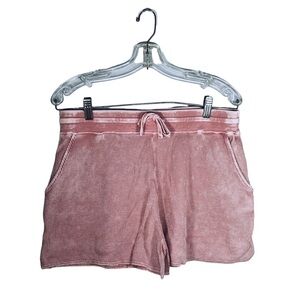 SPLENDID shorts tie waist thermal waffle mineral wash raw hem rose cotton size L